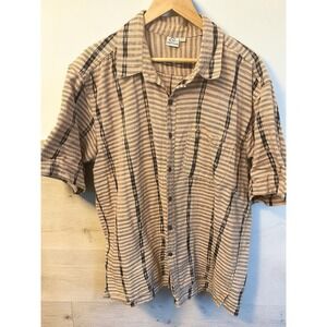 Unique‎ Batik Ikat Weave Tan & Black Men's XL Button Down Beachwear Cotton Shirt